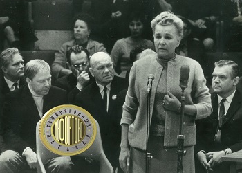слева направо: Олег Попов, Екатерина Фурцева, Николай Гладильщиков. Фото 1960 гг.