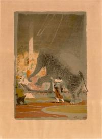 дрессировщик Дуров В. Г. «Умный слон» из серии литографий цирк, период ссср 1958 год.