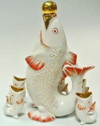 набор питейный ликеро-водочный "Рыбы" Городница 1957-1960 гг